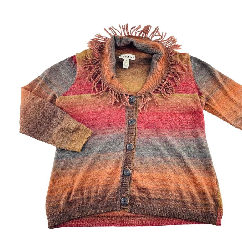 Seventh Avenue Womens Multicolor Striped Fringe Sweater Cardigan Size‎ XL boho